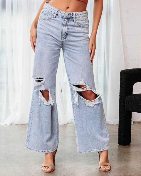 Jeans pour femmes 2023 Pantalon droit déchiré au genou européen et américain
