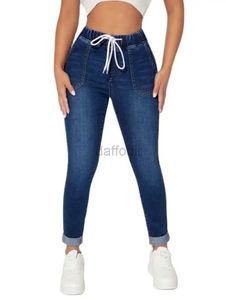 Damesjeans 2023 Herfst Nieuwe Dames Elastische Taille Enkellange Jeans Hoge Taille Stretch Mode Trekkoord Skinny Denim Potlood Broek S-2XL 24328