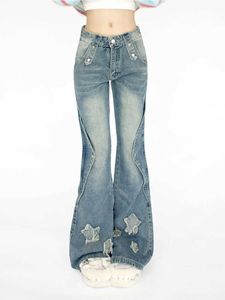 Jeans para mujeres 2023 Pantalones de mezclilla de mezclilla azul Bordado para mujeres NUEVO Diseño NUEVO Campaña de cintura Slim Bottoms gyaru jeans streetwear vintage KPOP 240423