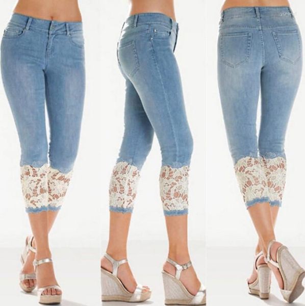 Jeans pour femmes 2023 Mode Pieds en dentelle Mince Stretch Court Ourlé