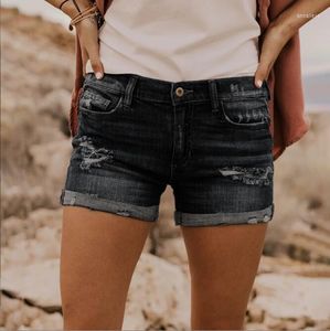 Damesjeans 2023 Modetrend Gepersonaliseerde Broken Hole Made Old Veelzijdige Mid Waist Curled Denim Shorts voor dames