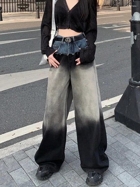 Jeans pour femmes 2023 Grunge Vêtements Y2K Tops Patchwork Vintage Baggy pour femmes Original Straight Wide Leg Lady Denim Pantalon Ropa Mujer