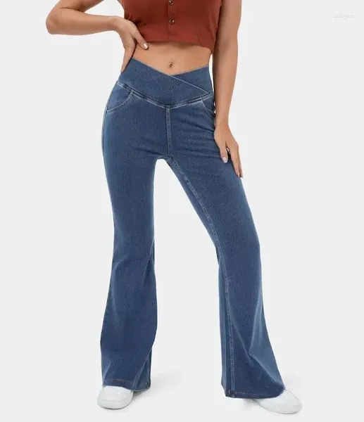 Jeans pour femmes 2023 haute imitation denim pantalon évasé taille jambe large décontracté hanche levage européen et américain