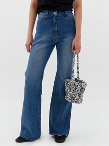 Jeans para mujer 2023 Cintura alta Casual Acampanado Señoras Cremallera Color Sólido Vintage Denim Pantalones largos