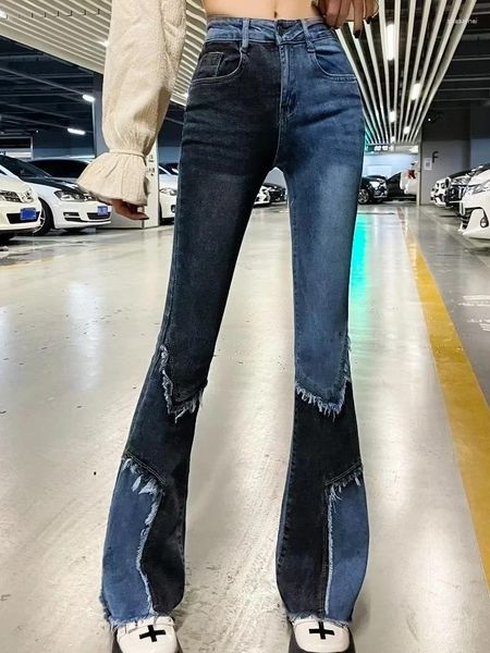 Jeans para mujer 2023 Cintura alta Y2K Mujeres Patchwork Pantalones acampanados Pantalones de calle Pantalones rectos Casual Vintage Ropa Corte de bota