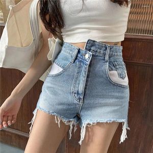 Jeans pour femmes 2023 coréen denim shorts femmes taille haute jean bleu clair épissé pantalon court été décontracté k297