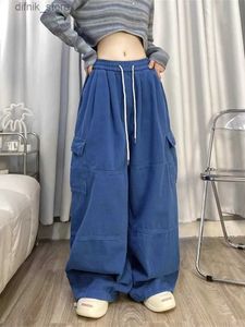 Jeans pour femmes 2023 coréen y2k mode cordon de mode de cargaison Baggy décontracté Pantalon féminin Vêtements pantalons de survêtement féminin à jambe large Y240408