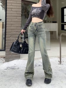 Jeans pour femmes 2023 coréen Y2K mode vieux bleu mince empilé pantalon évasé 90s vêtements vintage femmes pantalons élégants dame roupas feminina