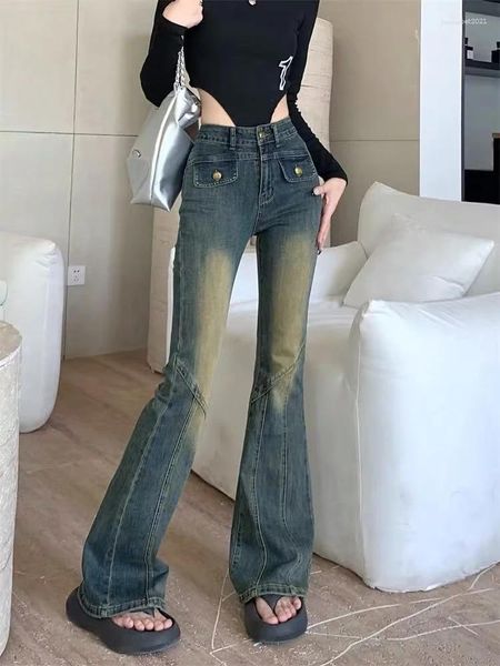 Jeans pour femmes 2023 coréen Y2K mode vintage bleu slim évasé pantalon extensible pour femmes vêtements vieux tenue décontractée dame kpop denim pantalon