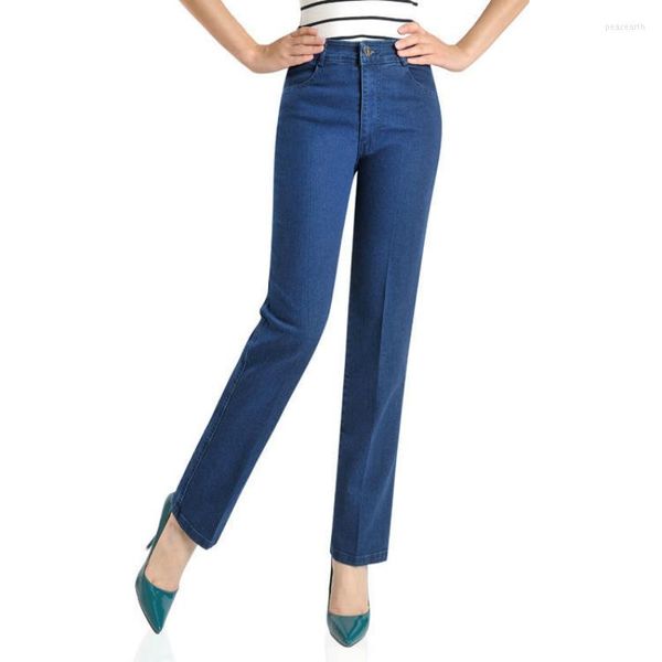 Jeans femme 2023 maman taille haute poches solides Cowboy pantalon femmes décontracté bleu fermeture éclair Long Denim crayon pantalon taille 28-38