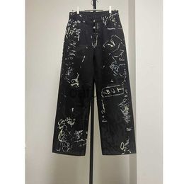 Damesjeans 2023 Nieuwe Designer Dames Jeans Luxe Graffiti Hoge Taille Losse Broek Casual Zwarte Rechte Denim Broek Mode Streetwear thekhoi-12 CXG984 x0914