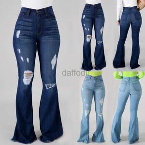 Damesjeans 2023 Nieuwe hoge taille gescheurde uitlopende jeans voor dames Mode slanke heuplift stretch denim broek straat casual vrouwelijke broek S-3XL 24328