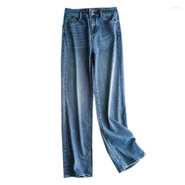 Jeans pour femmes 2023 Pantalon Vintage Mujer High Streetwear Streetwear Femmes Coton Lycra Lyocell Pantalon décontracté droit complet