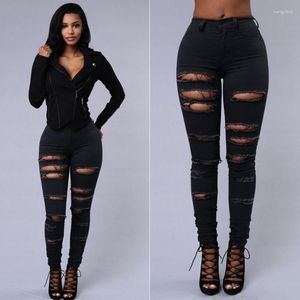 Dames jeans 2023 geperforeerde strakke sexy slanke pit broek vrouwelijke elastische hoge taille broek
