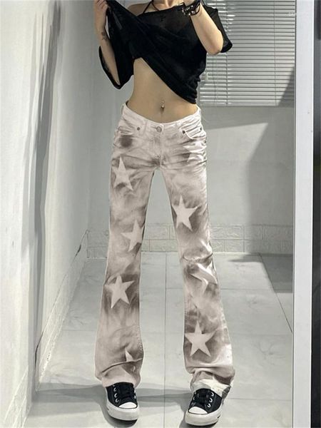 Jeans pour femmes 2023 Rétro Y2K Star Print Vintage Femmes Streetwear Casual Straight Demin Pantalon Taille Basse Blanc Kpop Pantalon Gothique Chic