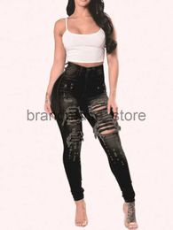 Calças de brim femininas 2023 jeans rasgados mulheres calças de brim de cintura alta senhoras calças jeans mulher preto jeans magros com buracos j231226