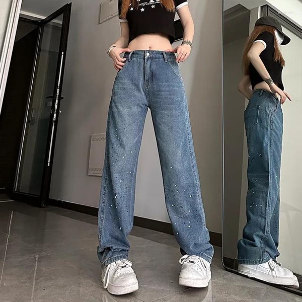 Jeans para mujer 2023 Splash-Ink Y2k Baggy Mujeres Estilo Americano Streetwear Pantalón Casual Vintage Cintura Alta Pantalones de pierna ancha