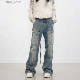 Damesjeans 2023 spodnie y2k strtwear vintage blauw geplooide baggy lading jeans broek voor vrouwen kleding rechte hiphop dame denim broek y240408