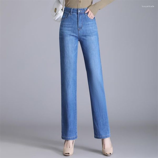 Jeans pour femmes 2023 printemps automne droite Denim filles mode taille moyenne haute qualité bleu clair pantalon