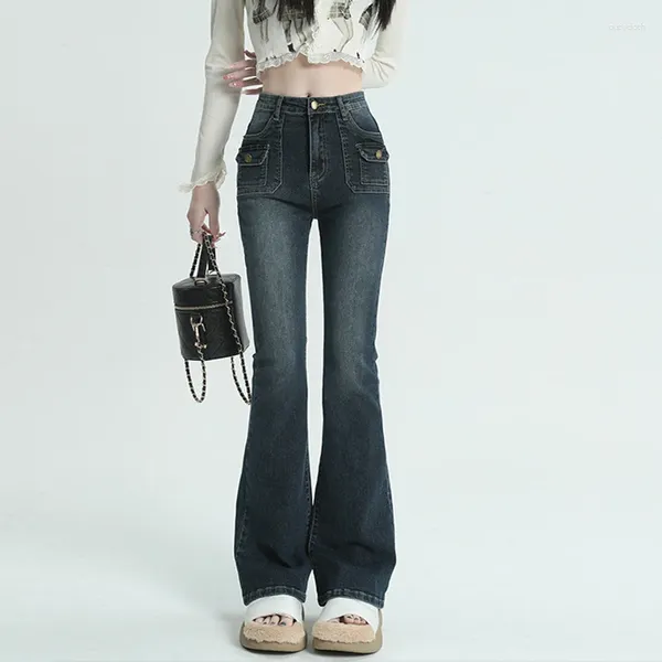 Jeans pour femmes 2023 Printemps / Été Pantalon taille haute Boot Cut pour femmes Mode Casual Slim Denim Pantalon évasé Plus Taille XS-XL