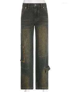 Jeans femme 2023 droite Vintage Y2k vêtements fourrure garniture poche taille basse Denim pantalon coréen mode esthétique 2000s rétro