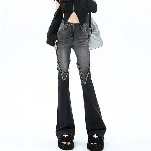 Jeans para mujer 2023 Streetwear Y2K Mujeres 90s Vintage Punk Moda coreana Cintura alta Pantalones de mezclilla cepillados Pantalones acampanados de pierna ancha negra