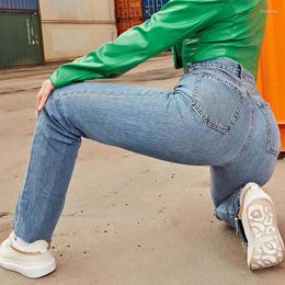 Dames Jeans 2023 Stretch Vrouw Wijde Pijpen Hoge Taille Mode Vintage Streetwear Losse Blauwe Gewassen Mom Rechte Broek