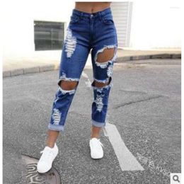 Jeans pour femmes 2023 été automne mi-taille sexy lavé déchiré pour les femmes avec poche denim crayon pantalon pantalon