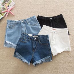 Jeans pour femmes 2023 Summer Denim Shorts Mode Casual Couleur Solide Lâche Taille Haute Femmes Noir Luckbn
