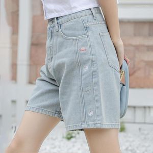 Dames jeans 2023 zomer mode vrouwen denim shorts borduurwerk retro licht blauw jean vrouwelijke casual flodderige cowboy broek mujer mujer