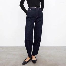 Jeans pour femmes 2023 été taille haute droite lâche lavé vintage bleu foncé poche fermeture éclair denim pantalons longs