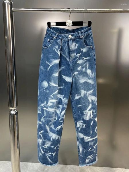 Jeans para mujer 2023 Verano Estilo de niña picante Moda Cintura alta Slim Tie Dyed Pantalones de mezclilla de pierna ancha sueltos para mujeres