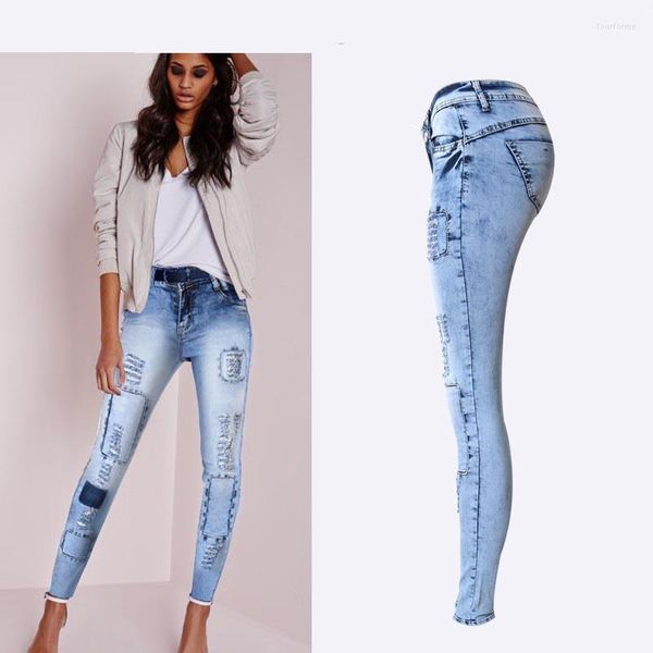 Jeans de mujer 2023 estilo de verano cintura baja azul cielo Patchwork Skinny Tights mujeres lápiz alto estiramiento Sexy Push Up moda Jean