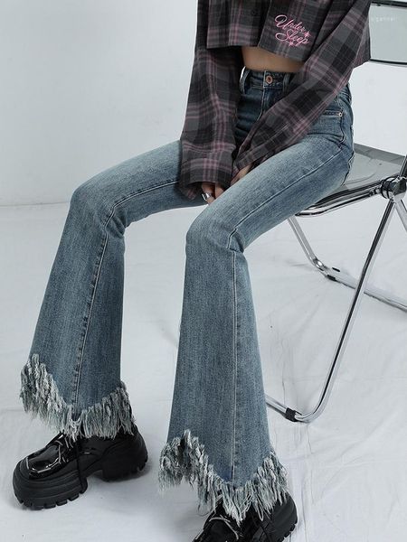 Jeans de mujer 2023 Vintage elegante para mujer verano recto Casual pierna ancha cintura alta lavado Retro T167