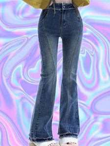 Jeans pour femmes 2023 Vintage Femmes Flared 90s Baggy Couture Trompette Denim Pantalon Y2K Taille Haute Droite Slim Long Pantalon Streetwear