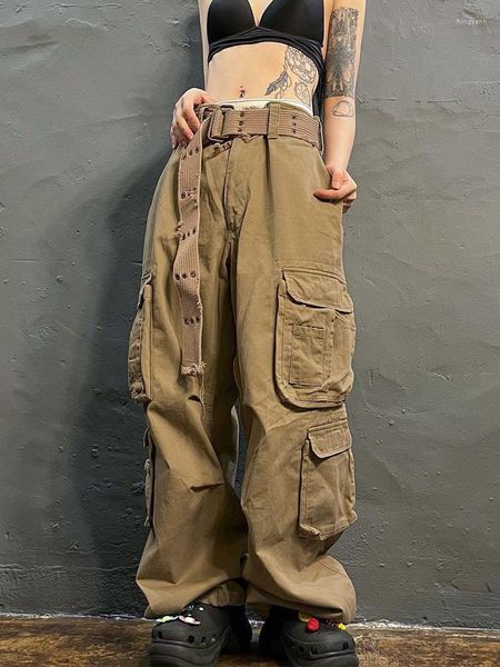 Pantalones vaqueros de mujer 2023 Vintage Work Low Rise algodón Multi Pocket Denim Cargo pantalones caqui Casual Retro 90s Streetwear