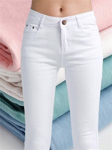 Jeans pour femmes 2023 blanc taille haute femmes printemps Femme maigre mince OL bureau dame Denim crayon pantalon Femme Femme