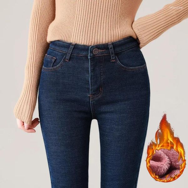 Jeans para mujer 2023 Invierno Mujeres Cálido Cordero Fleece Pantalones Y2K Denim Flaco Estiramiento Femenino Terciopelo grueso Alto Cintura Calle Leggings Pantalones