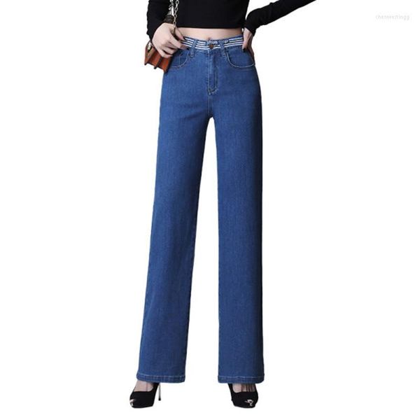 Jean taille haute extensible pour femmes, jambes larges, en coton de haute qualité, grande taille, pantalon décontracté, pantalon de rue pour dames, 2023