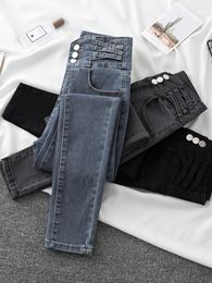 Dames jeans 2023 damesjeans. Samenvatting Hoge taille Smart was en denk eraan Multifunctionele lichtblauwe strakke voetbroek.