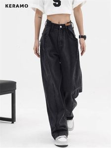 Jeans para mujer 2023 Mujeres Baggy Long Harajuku Black Wide Pierna Pantalones Streetwear Vintage High Cintura Denim Pantalones Big Pocket Y2K Feamle 230322