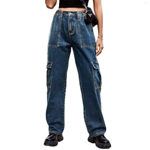 Vrouwen Jeans 2023 Vrouwen Elastische Taille Rechte Mode Multi Pocket Denim Cargo Broek Casual Vrouwelijke Broek S-2XL Drop