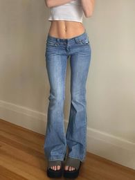 Damesjeans 2023 Dames uitlopende lage taille denim broek Vintage stretch jaren 90 Street chic Y2K Boot Cut broek elastische skinny moederbroek 230715