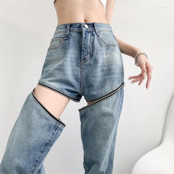 Jeans pour femmes 2023 femmes pantalons amovibles mode Y2K été Shorts bleu bureau dame droite Denim Sexy taille haute pantalon