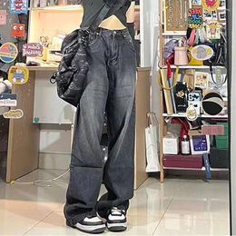 Jeans pour femmes 2023 Femmes Vintage Streetwear Noir Baggy Coréen Taille Haute Oversize Pantalon Large Jambe Grunge Denim Pantalon Marque Alt Tissu