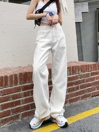 Jeans pour femmes 2023 Femmes Casual Taille haute Taille large Pantalon en denim Pantalon long blanc Pantalon rétro Harajuku Pantalon vert droit J240306