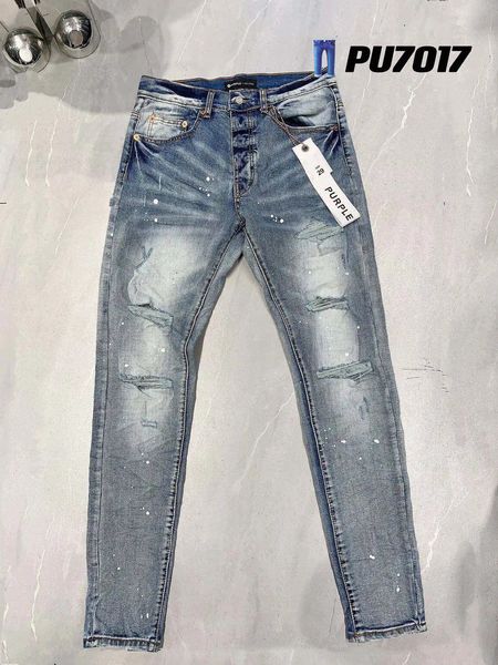 Jeans pour femmes 2023SS Bleu clair Violet Marque Denim Hommes Stretch Endommagé High Street Trou Détruit Ripped Scratch Streetwear 231101