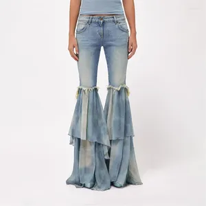 Jeans pour femmes 2023ss printemps et été pur coton lavé Denim mousseline de soie couture taille haute Y2k mode pantalon évasé décontracté