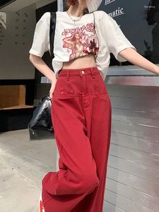 Jeans pour femmes 2024 90S Y2K Red Baggy Femmes coréens Style Basique Pantalon denim de la jambe large surdimension