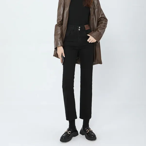 Jeans pour femmes 2024 Arrivée Noir Taille haute recadrée pour femmes Jambe droite Denim Y2K Pantalon Vintage Cargo Vêtements coréens